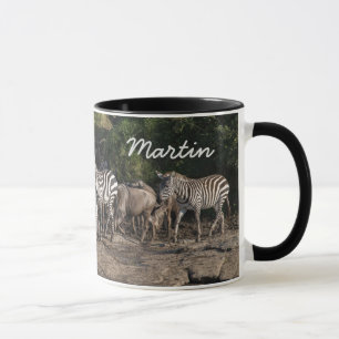 Zebra Herd Personalize Name Black Interior Gift Mug