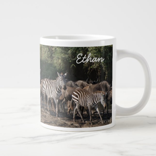 Zebra Herd Personalize Name Seriously  Large Coffee Mug (Right)