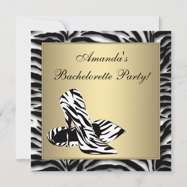Zebra High Heels Bachelorette Party Invitation (Front)