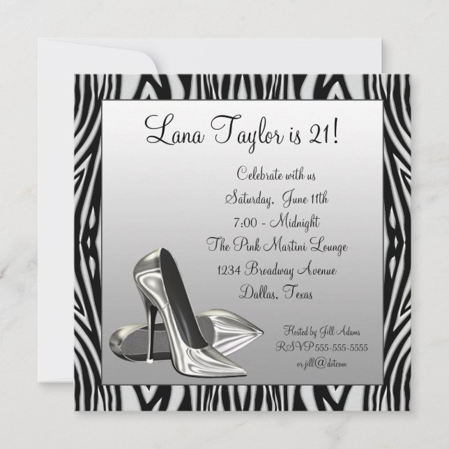 Zebra High Heels Womans  Birthday Party Invitation (Front)