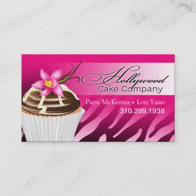 Zebra Hollywood Cupcakes - ombre fuschia Business Card (Front)