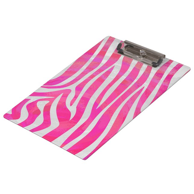 Zebra Hot Pink and White Print Clipboard (Angled)