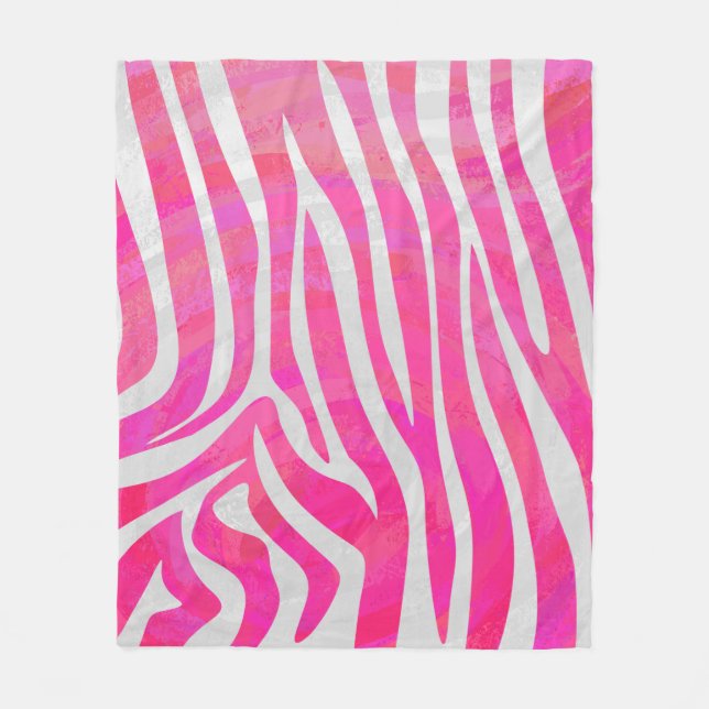 Zebra Hot Pink and White Print Fleece Blanket (Front)