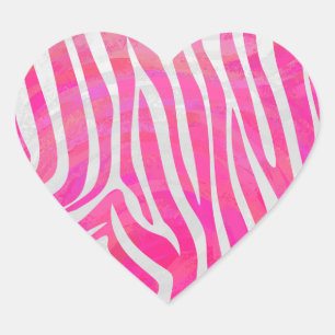 Zebra Hot Pink and White Print Heart Sticker