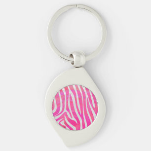 Zebra Hot Pink and White Print Keychain