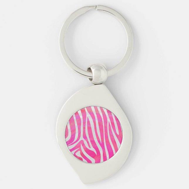 Zebra Hot Pink and White Print Keychain (Front)