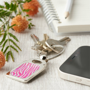 Zebra Hot Pink and White Print Keychain