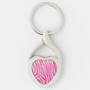 Zebra Hot Pink and White Print Keychain