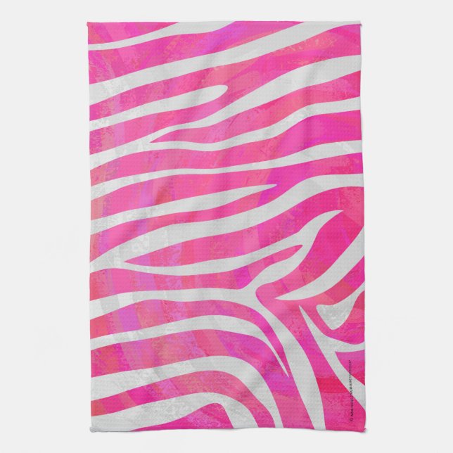 Zebra Hot Pink and White Print Kitchen Towel (Vertical)