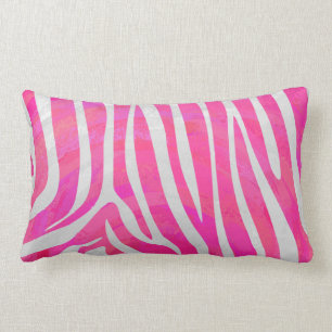 Zebra Hot Pink and White Print Lumbar Pillow