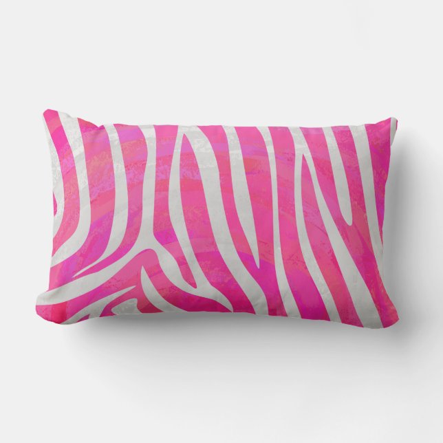 Zebra Hot Pink and White Print Lumbar Pillow (Front)
