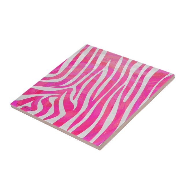 Zebra Hot Pink and White Print Tile (Side)