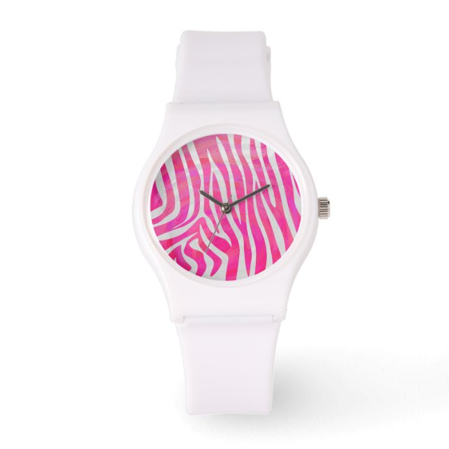 Zebra Hot Pink and White Print Watch (Front)