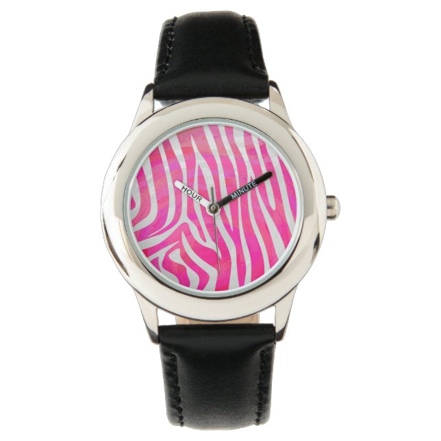 Zebra Hot Pink and White Print Watch (Front)