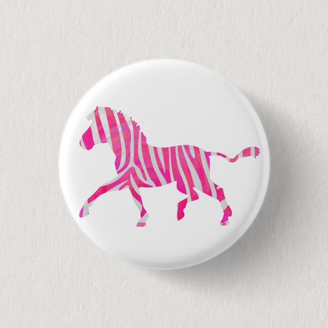 Zebra Hot Pink and White Silhouette 1 Inch Round Button (Front)