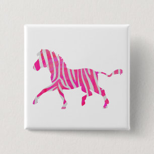 Zebra Hot Pink and White Silhouette 2 Inch Square Button