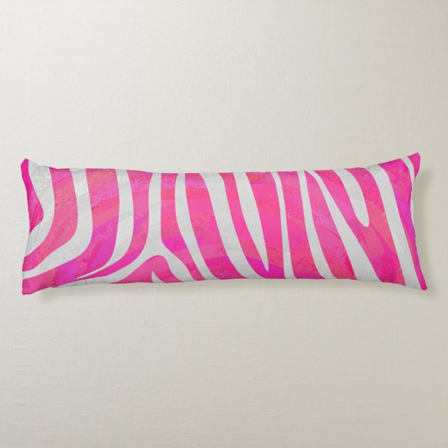 Zebra Hot Pink and White Silhouette Body Pillow (Back)