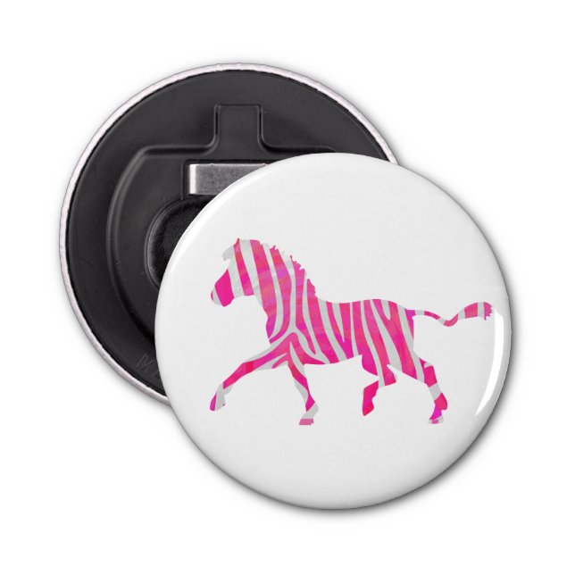 Zebra Hot Pink and White Silhouette Bottle Opener (Front)