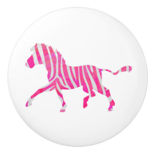 Zebra Hot Pink and White Silhouette Ceramic Knob