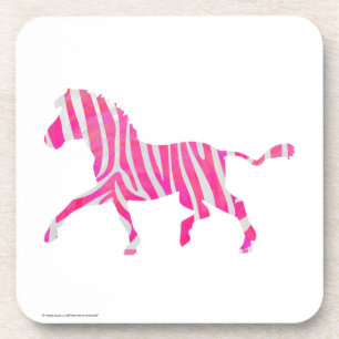 Zebra Hot Pink and White Silhouette Coaster