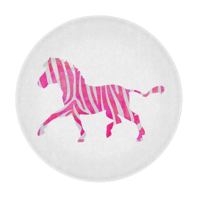 Zebra Hot Pink and White Silhouette Cutting Board (Front)