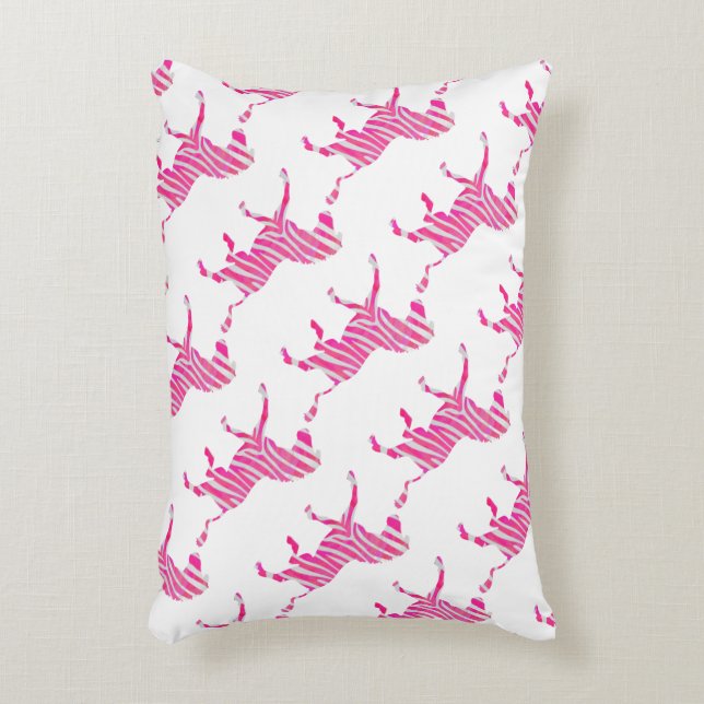 Zebra Hot Pink and White Silhouette Decorative Pillow (Front(Vertical))