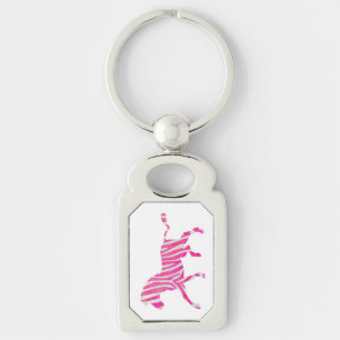 Zebra Hot Pink and White Silhouette Keychain