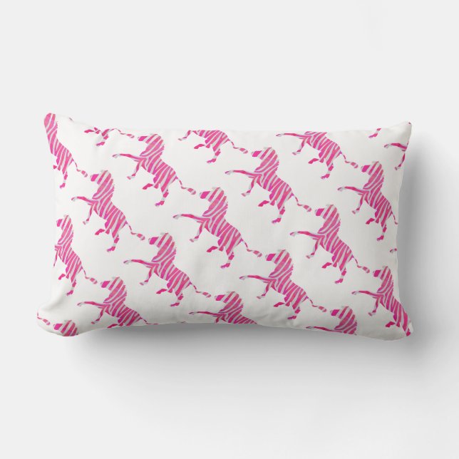 Zebra Hot Pink and White Silhouette Lumbar Pillow (Front)