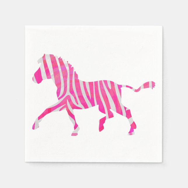 Zebra Hot Pink and White Silhouette Napkin (Front)