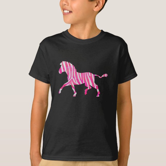 Zebra Hot Pink and White Silhouette T-Shirt (Front)