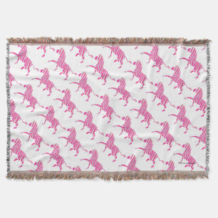 Zebra Hot Pink and White Silhouette Throw Blanket