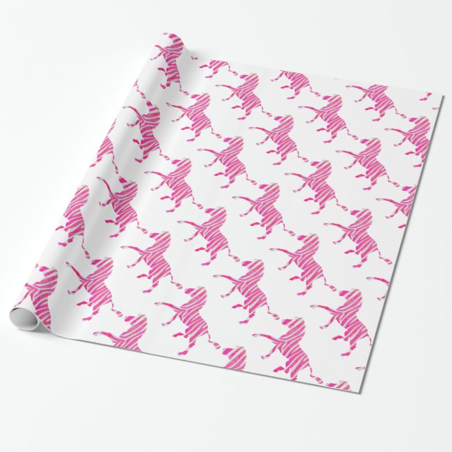 Zebra Hot Pink and White Silhouette Wrapping Paper (Unrolled)
