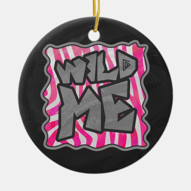 Zebra Hot Pink and White Wild Me Ceramic Ornament (Front)