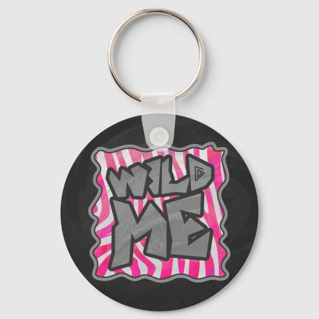 Zebra Hot Pink and White Wild Me Keychain (Front)