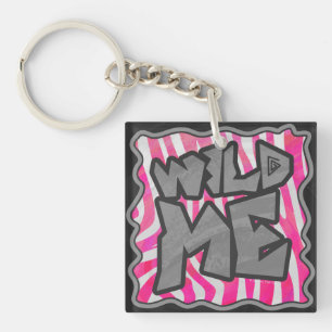 Zebra Hot Pink and White Wild Me Keychain