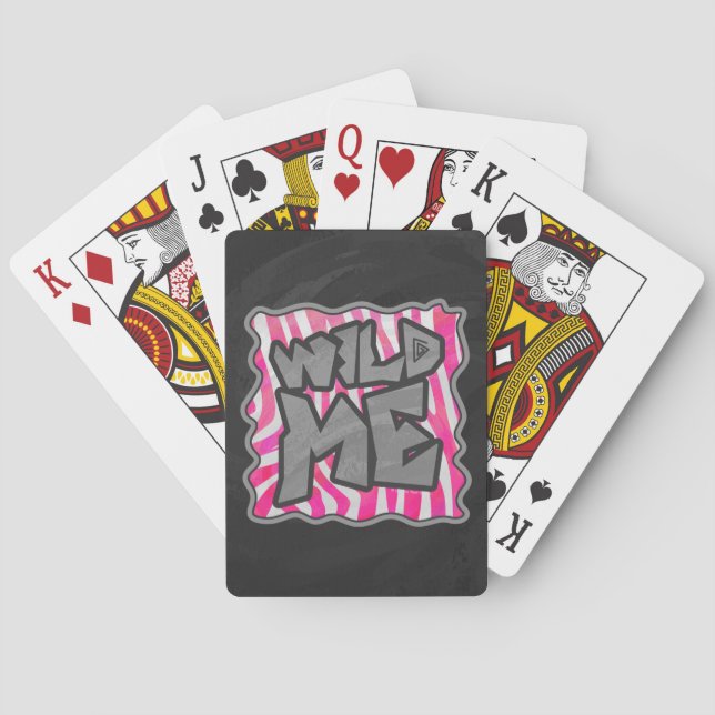 Zebra Hot Pink and White Wild Me Playing Cards (Back)
