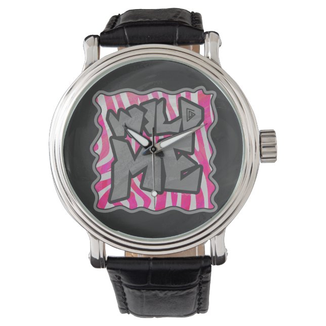 Zebra Hot Pink and White Wild Me Watch (Front)