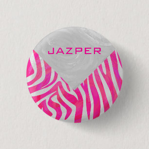 Zebra Hot Pink and White with Monogram 1 Inch Round Button