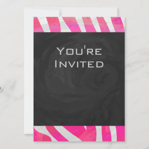 Zebra Hot Pink and White with Monogram Invitation