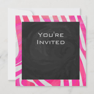 Zebra Hot Pink and White with Monogram Invitation