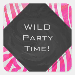 Zebra Hot Pink and White with Monogram Square Sticker