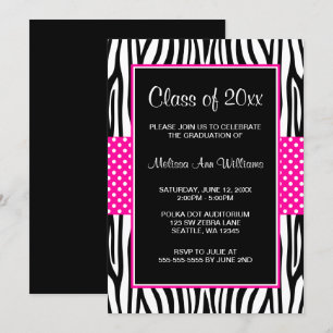 Zebra Hot Pink Polka Dot Graduation Announcement