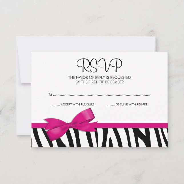 Zebra Hot Pink Printed Bow RSVP (Front)