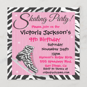 Zebra Ice Skating Party Invitations