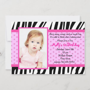 Zebra Imprime une photo rose vif Invitations d'ann