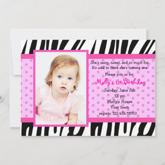 Zebra Imprime une photo rose vif Invitations d'ann