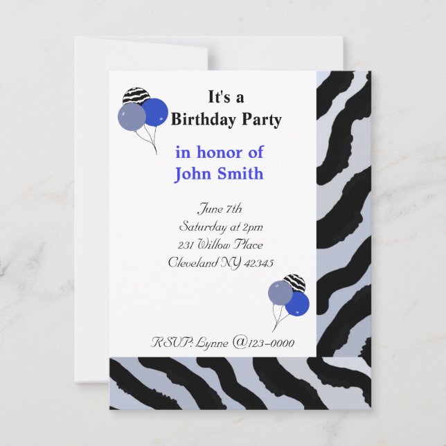 Zebra Imprimer Invitation Anniversaire (Devant)