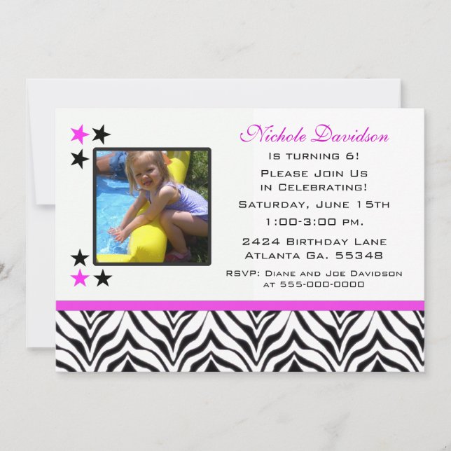Zebra Imprimer: Invitations à la fête du 6e annive (Devant)