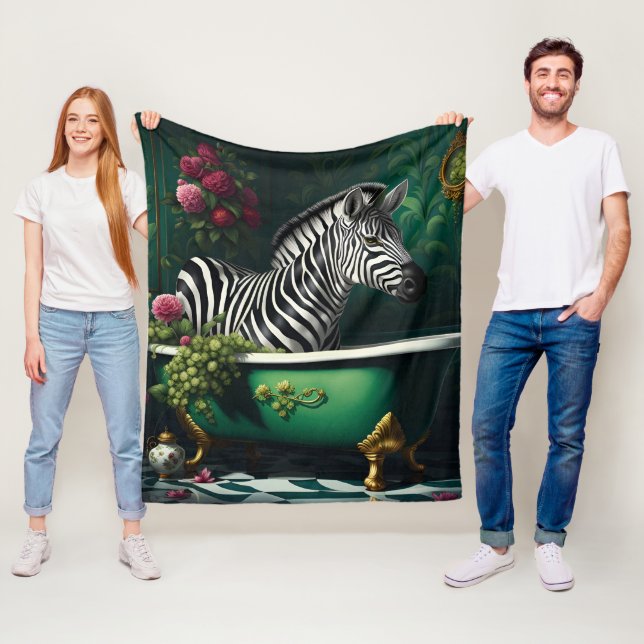 Zebra in a Bathtub Fleece Blanket (In Situ)