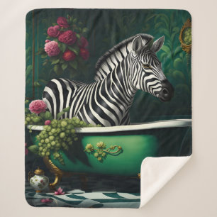 Zebra in a Bathtub Sherpa Blanket